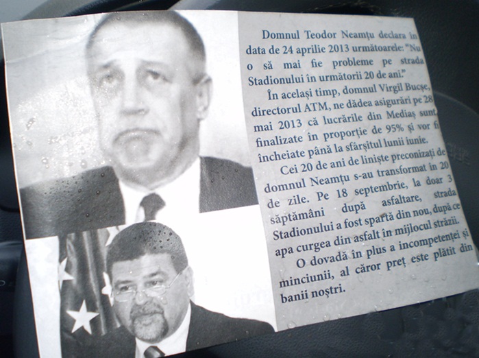 Mii de flyere anti Teodor Neamţu, la Mediaş