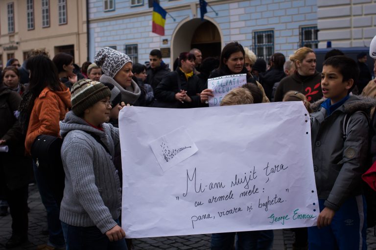 Elevii de la Liceul de Arte au protestat astăzi în Piața Mare