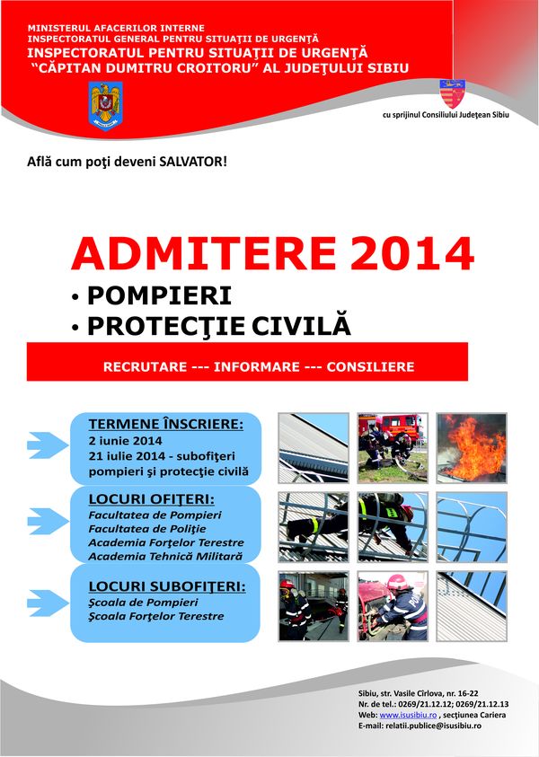 A început concursul de admitere în Şcoala de Subofiţeri de Pompieri şi Protecţie Civilă