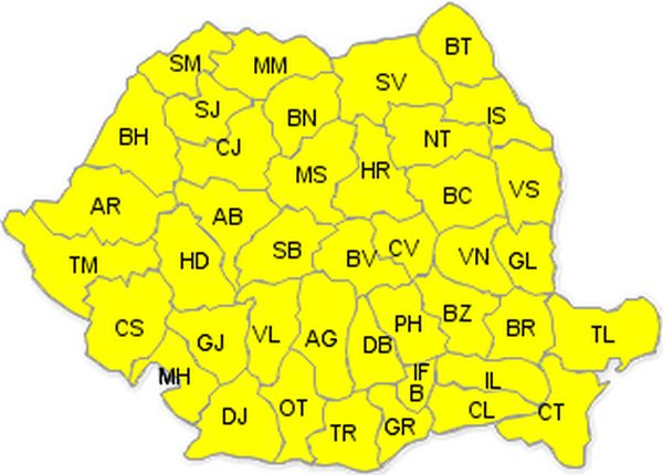 Toată România în cod galben