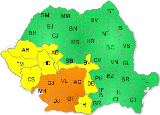 Sudul judeţului Sibiu, sub cod galben de ploi până mâine dimineaţă