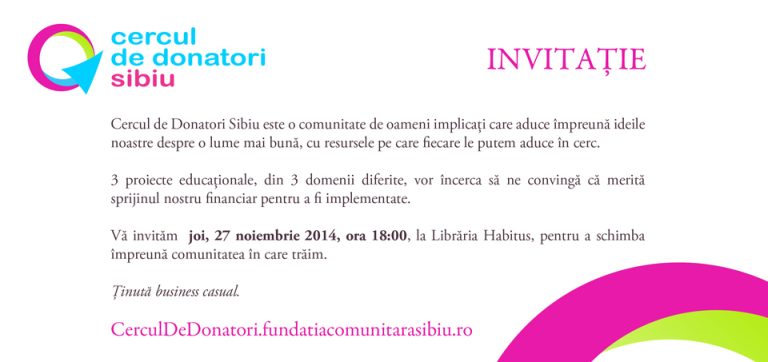 Proiecte finanțate prin Cercul de Donatori Sibiu. Evenimentul are loc în 27 noiembrie