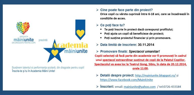 Inteligența și talentul copiilor susținute prin „Academia Mâini Unite”