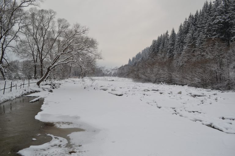 Case inundate în Șelimbăr, din cauza unui zăpor format pe râul Seviș