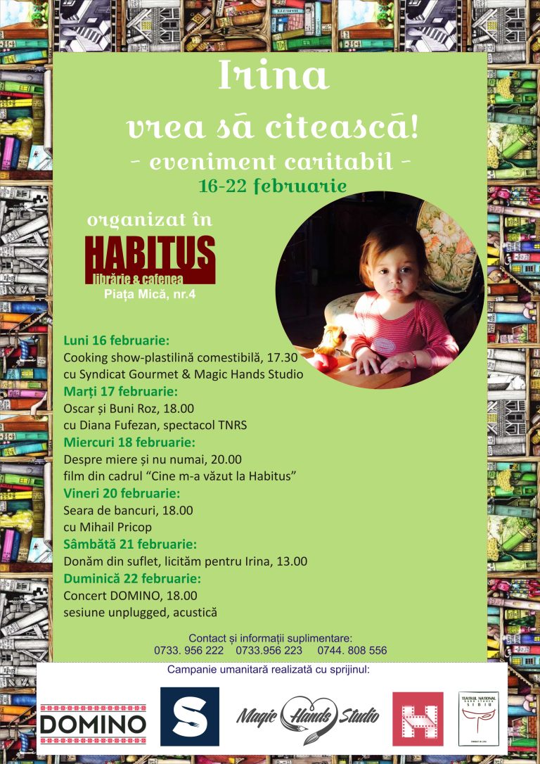 Irina vrea să citească! Eveniment caritabil la librăria Habitus