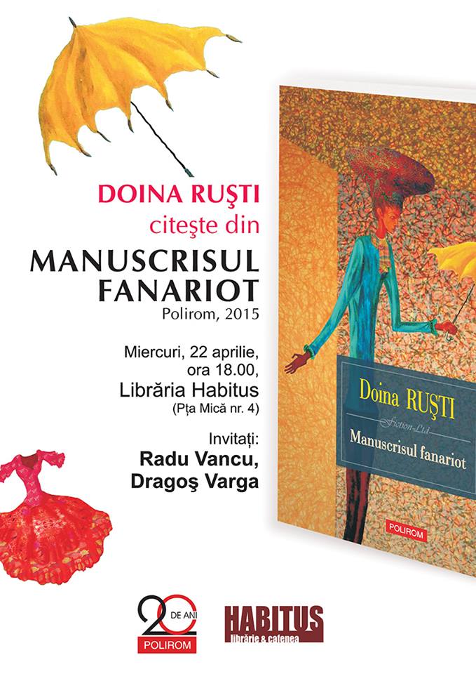 Lansare de carte și lectură de autor: Manuscrisul fanariot de Doina Ruști