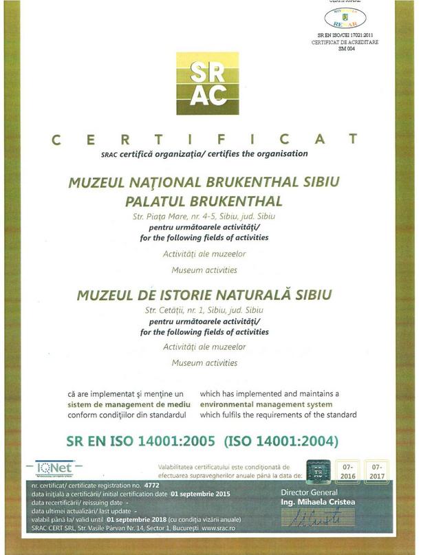 Muzeul Brukenthal este prima instituție muzeală înregistrată EMAS
