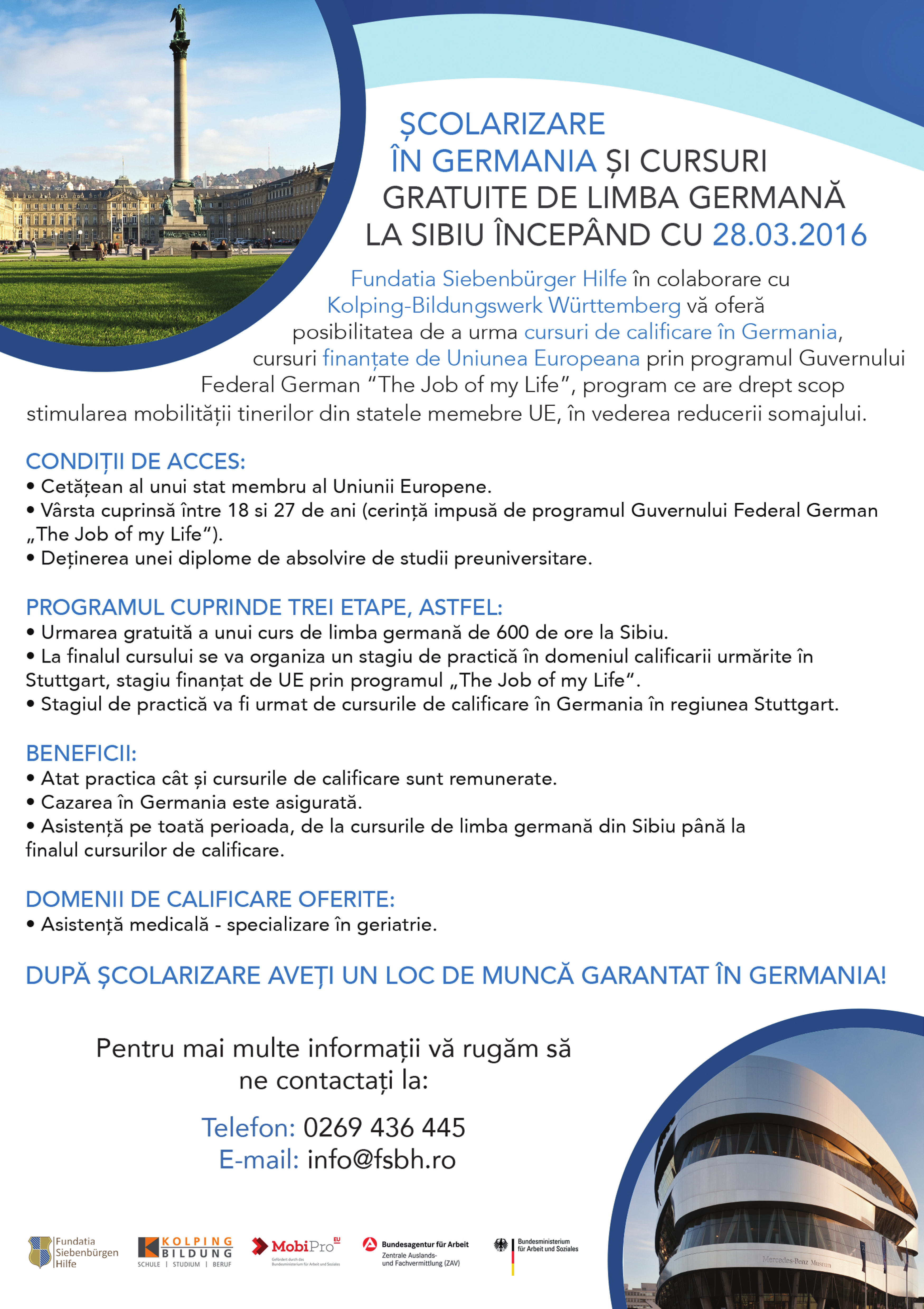 Cursuri gratuite de germană și școlarizare în Germania