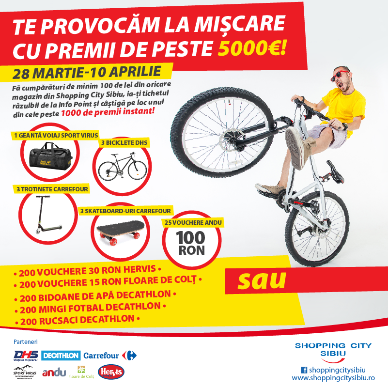 Shopping City Sibiu te provoaca la miscare cu premii de peste 5000 euro