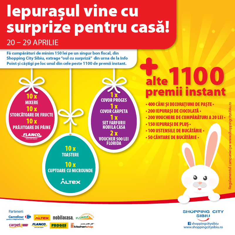 “Iepurașul vine cu surprize pentru casă” – castiguri garantate