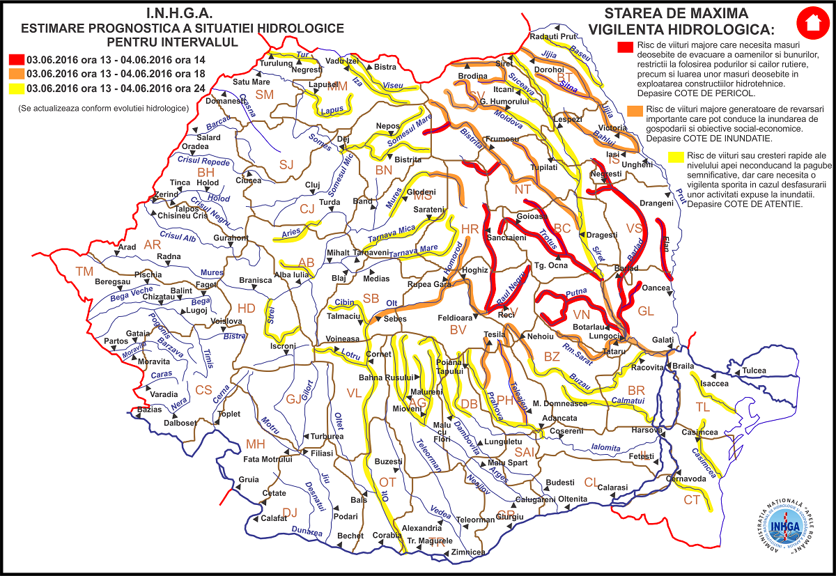 Cod PORTOCALIU de inundatii in judet