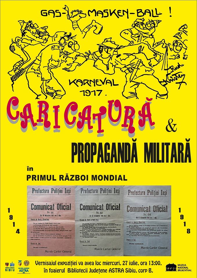 Expoziția „Caricatură și propagandă militară în Primul Război Mondial (1914-1918)” va fi vernisată la Biblioteca Județeană Astra