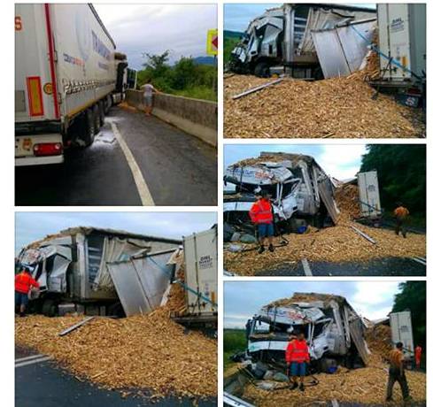 UPDATE: Accident grav la intrare în Tălmaciu, două TIR-uri s-au ciocnit