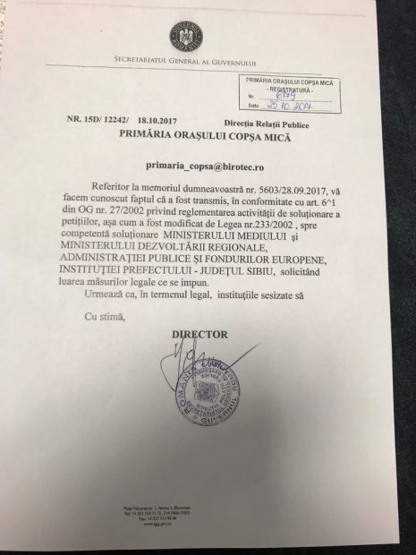 FOTO – Guvernul își bate joc de primarul din Copșa Mică