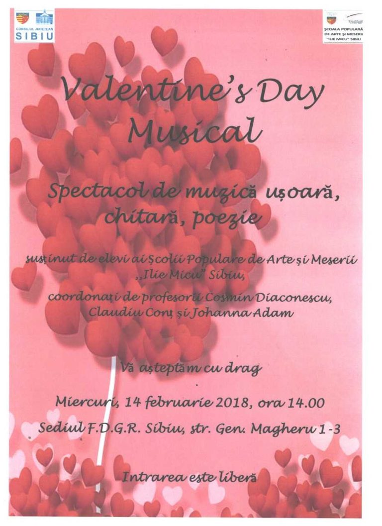 Miercuri: „Valentine’s Day Musical”, la Sibiu