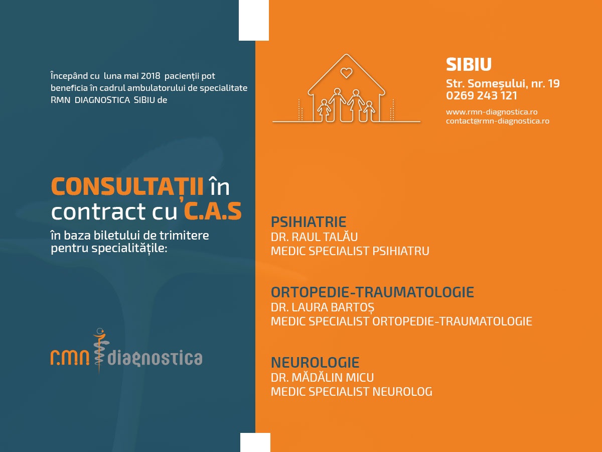 Consultații în contract cu CAS în cadrul ambulatorului de specialitate RMN Diagnostica  Sibiu