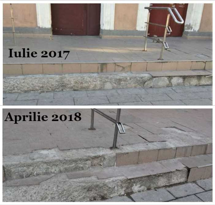 FOTO – USR Sibiu: Ignoranță totală pentru scările degradate din fața Gării CFR Sibiu