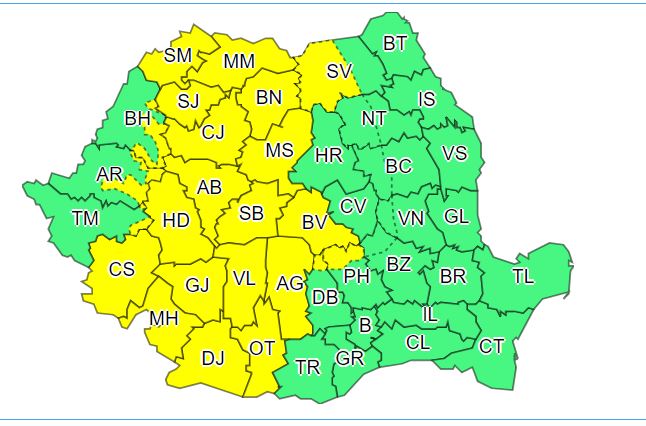 Cod galben de ploi în 23 de județe, inclusiv Sibiu