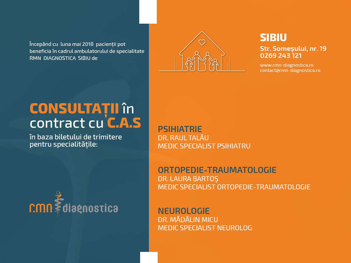 Consultații în contract cu CAS în cadrul ambulatorului de specialitate RMN Diagnostica  Sibiu
