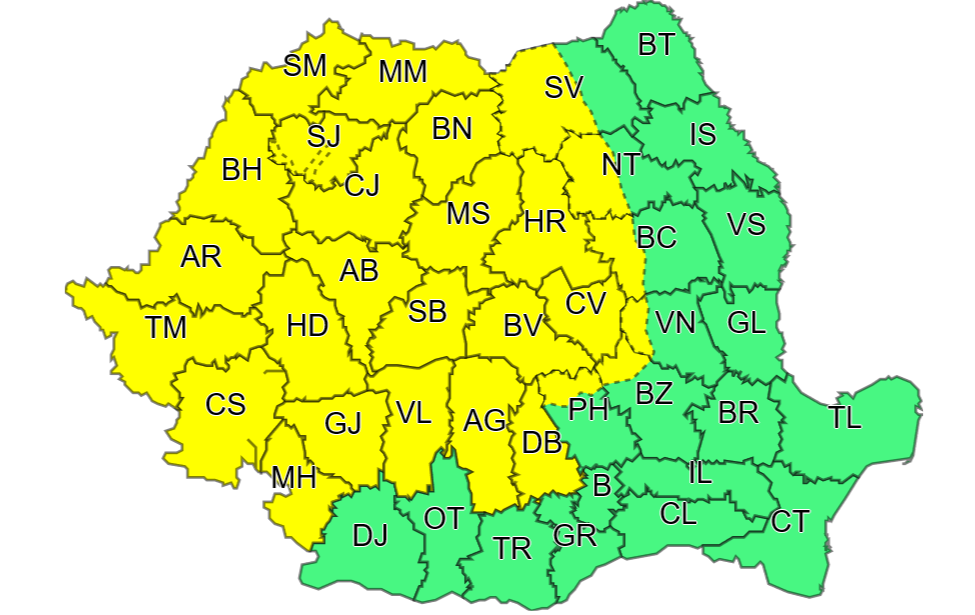 Un nou cod galben de ploi dat de meteorologi pentru județul Sibiu