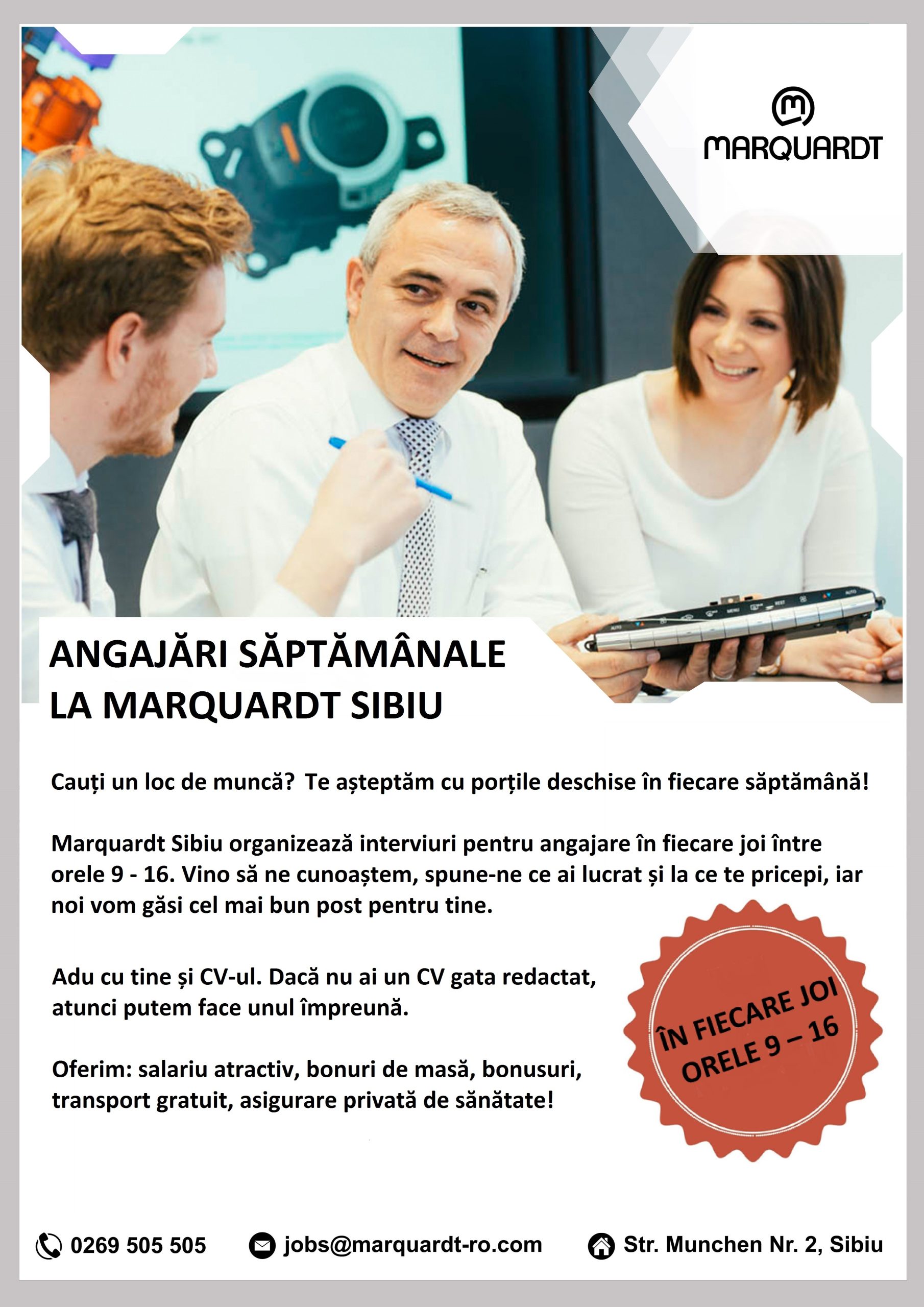 MARQUARDT SIBIU: ANGAJĂRI ÎN FIECARE JOI
