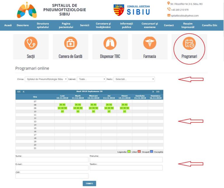 Sibienii se pot programa online pentru consultații la Spitalul de Pneumoftiziologie