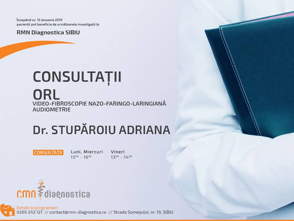 CONSULTAȚII ORL și investigații de specialitate pentru pacienți la RMN Diagnostica SIBIU