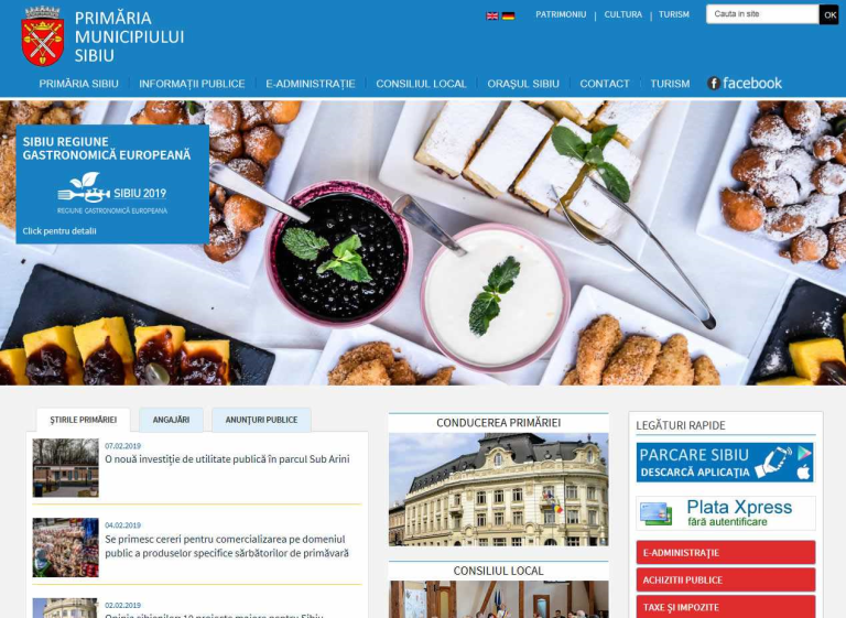 Secțiune Sibiu Regiune Gastronomică Europeană 2019 pe site-ul municipalității