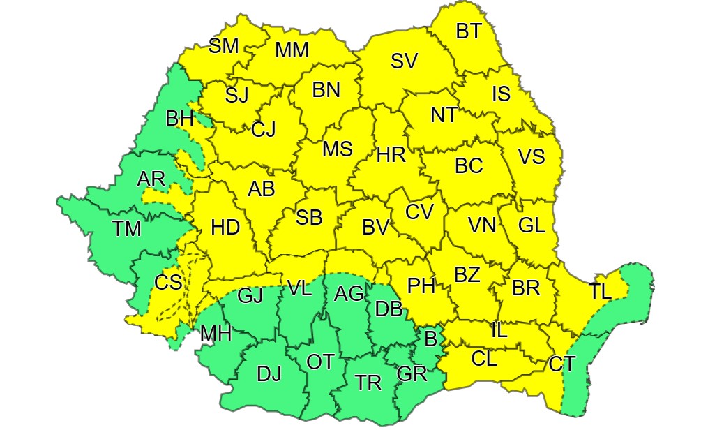 Se prelungesc avertizările meteorologice. Cod galben până mâine dimineață