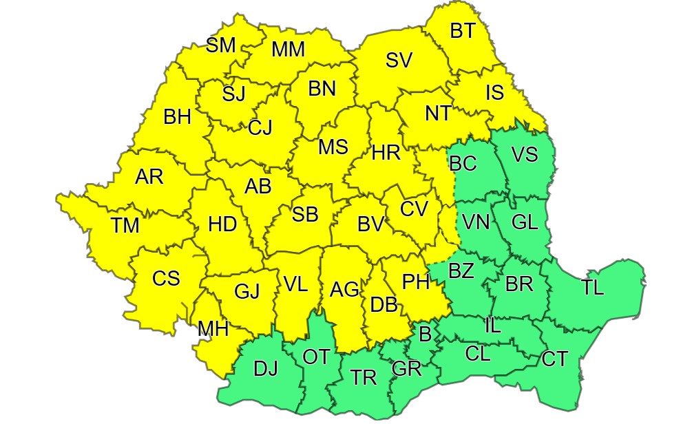 Cod galben de instabilitate atmosferică în aproape toată țara