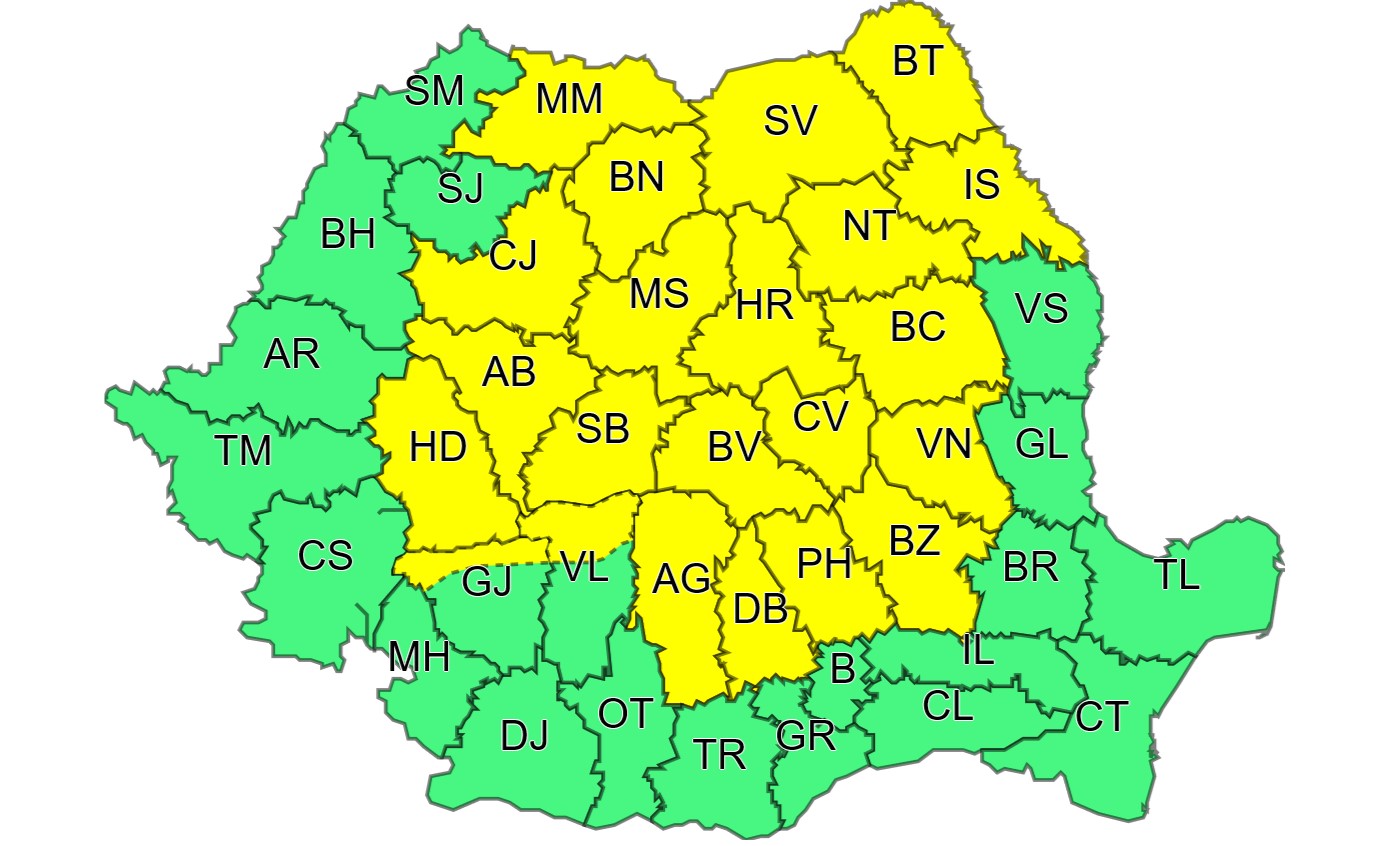 Cod galben de instabilitate atmosferică. Mâine vreme deosebit de rece
