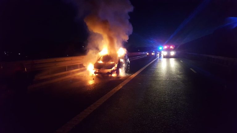 FOTO – Autoturism distrus de un incendiu, pe A1