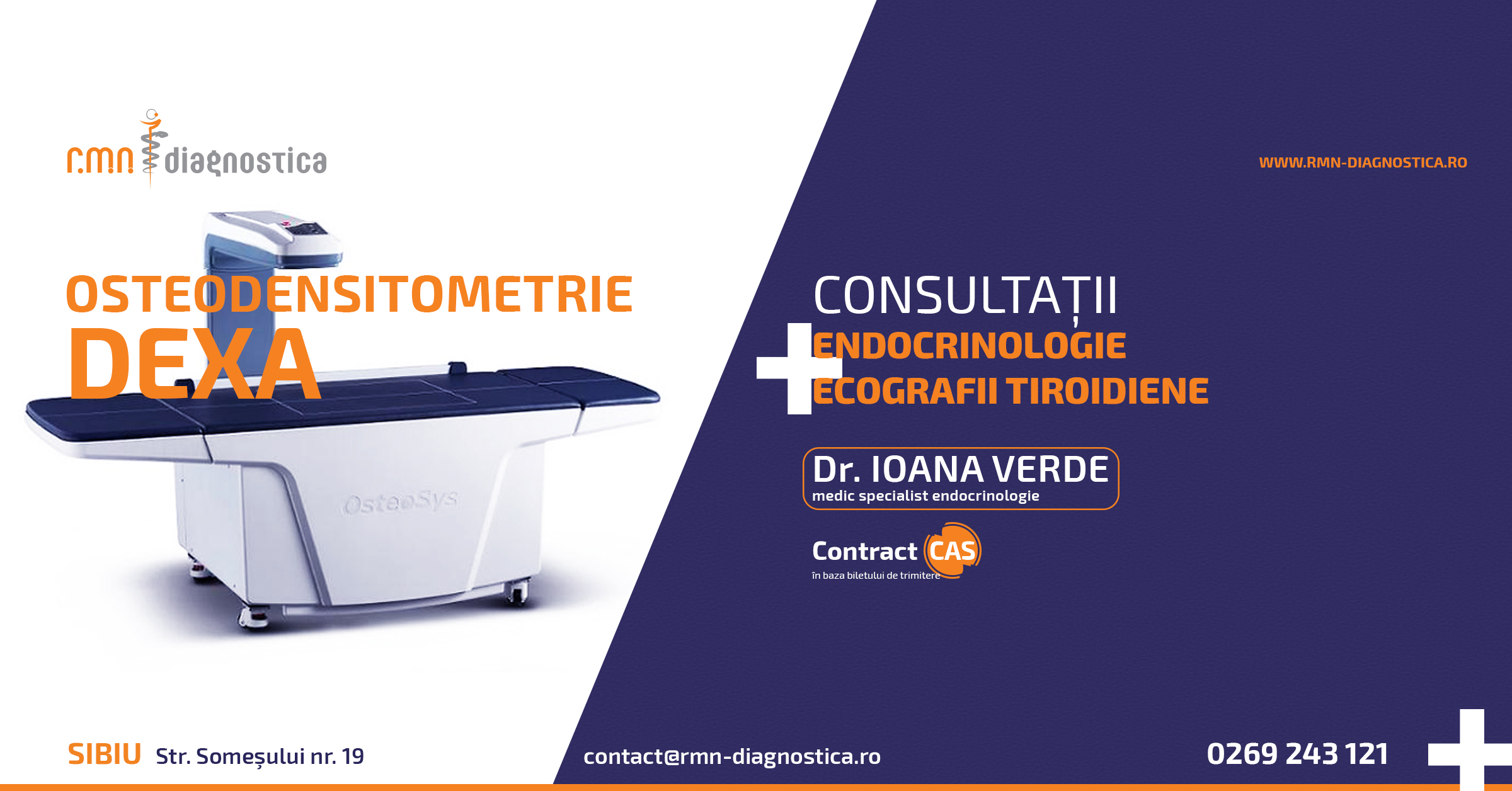 Consultații endocrinologie, ecografii tiroidiene și testarea densității osoase- DXA, la RMN Diagnostica Sibiu