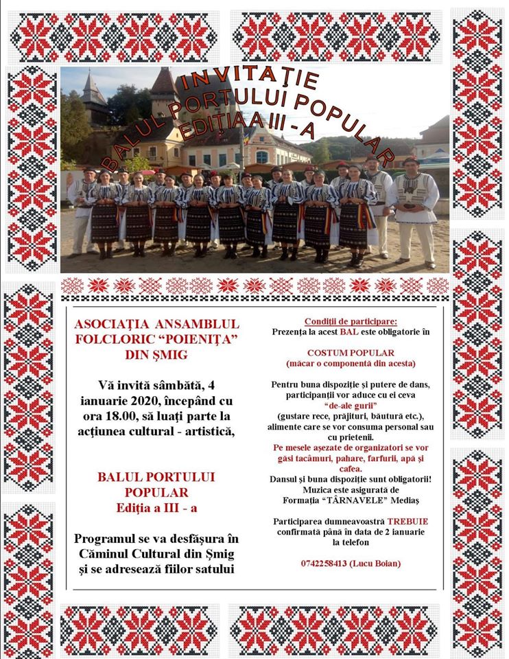Balul Portului Popular, în 4 ianuarie la Șmig