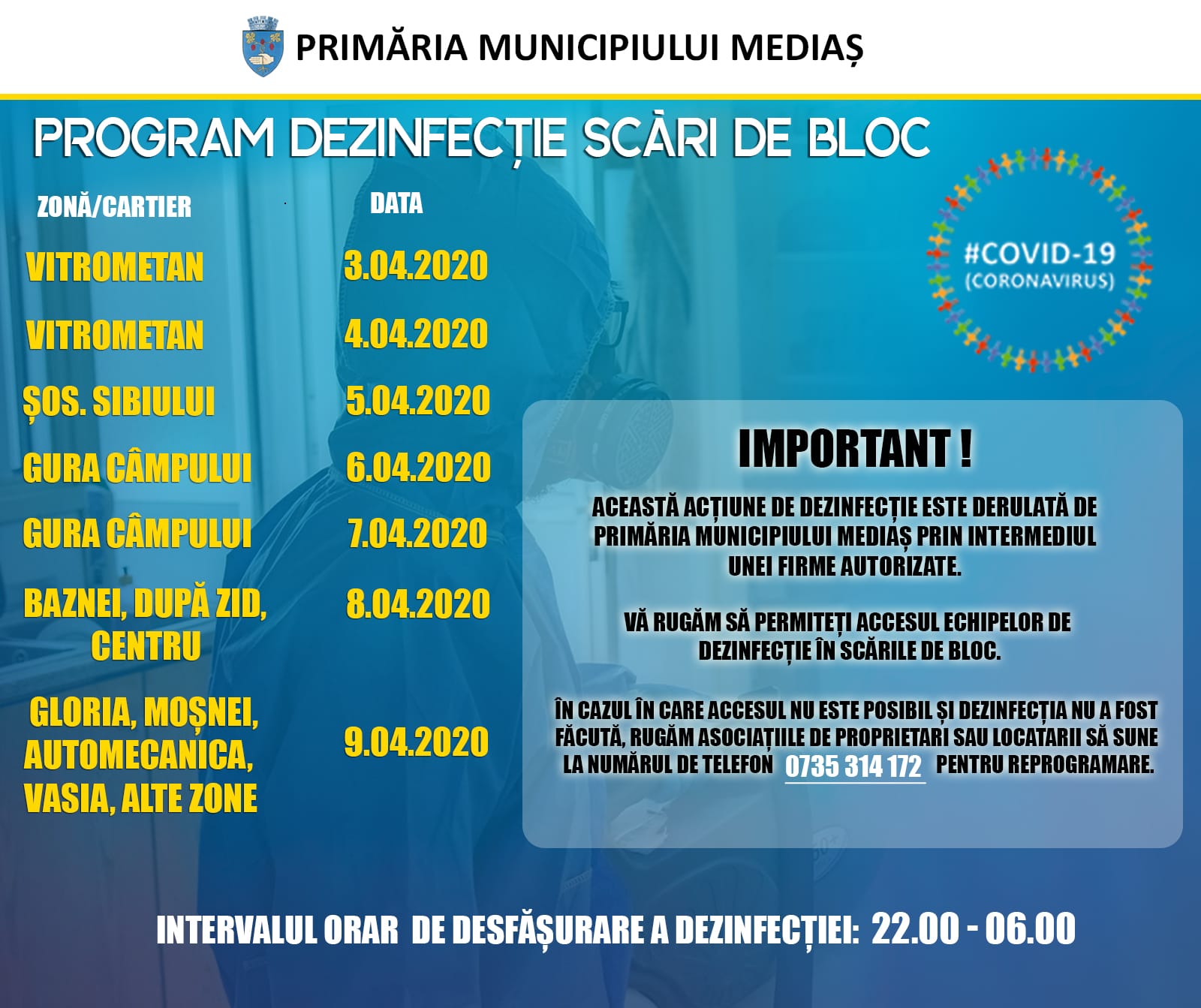 S-a stabilit programul dezinfecției în scările de bloc din Mediaș