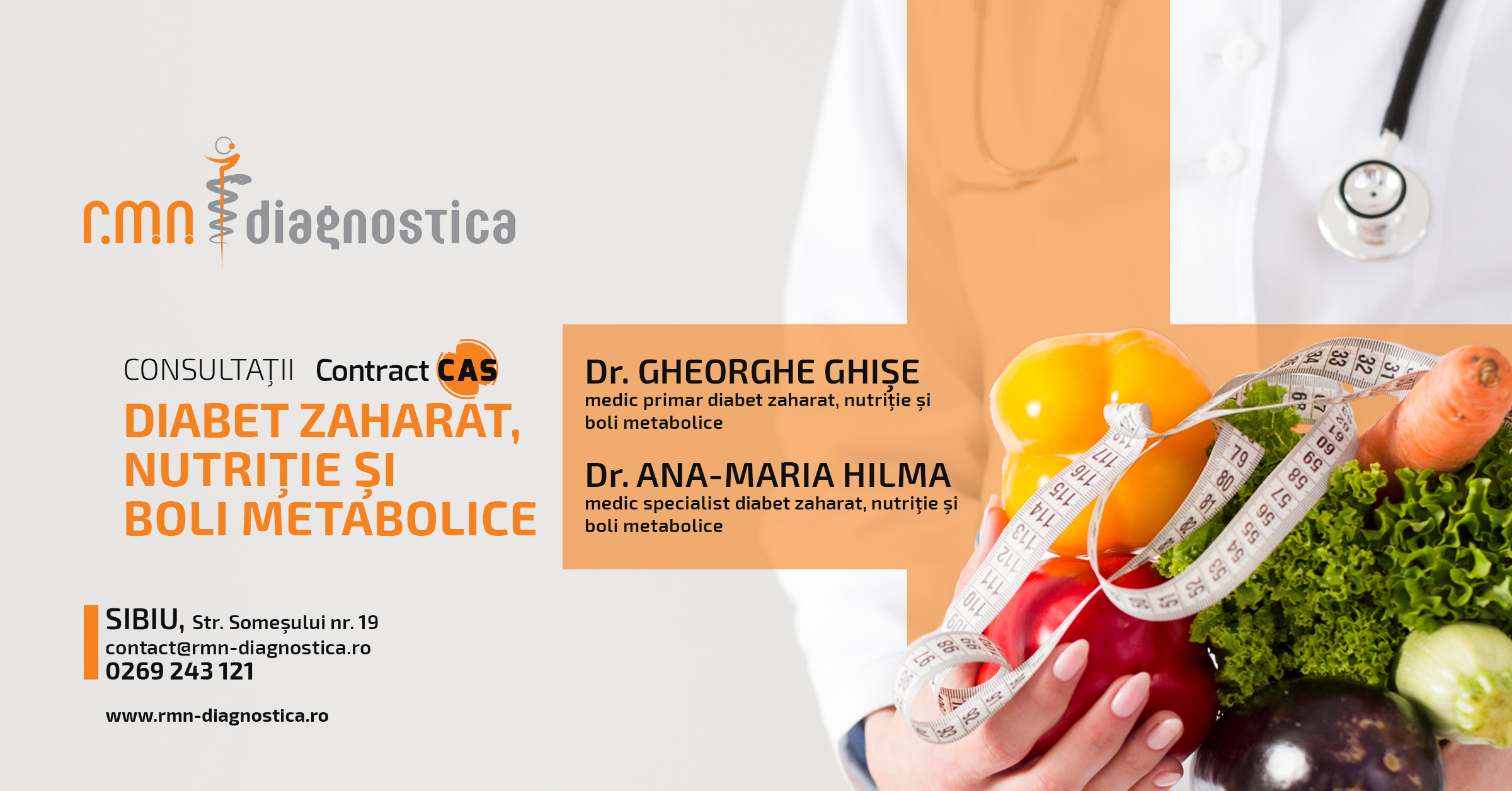 Consultații DIABET zaharat, nutriție și boli metabolice, în contract CAS, la RMN Diagnostica Sibiu