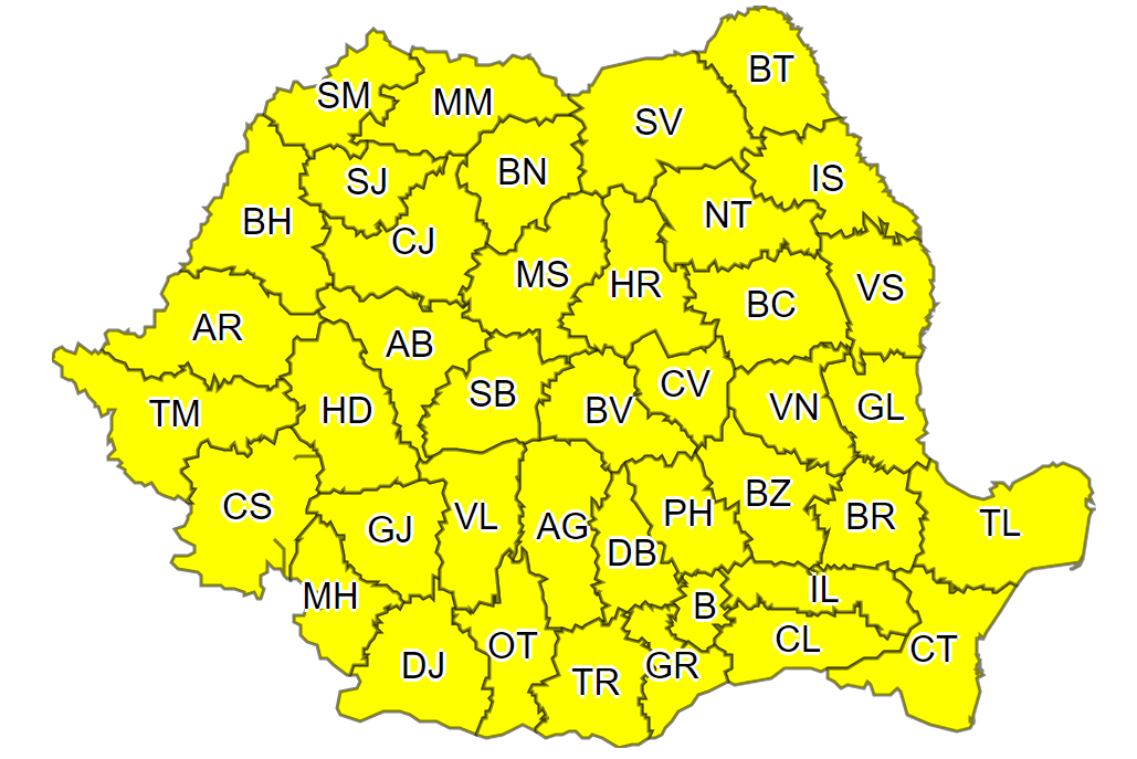 AVERTIZARE METEO Cod galben de furtuni în toată țara, timp de două zile