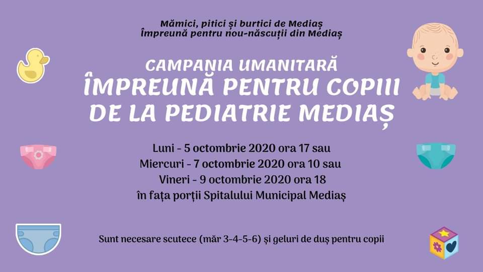 Medieșenii, așteptați să doneze scutece și gel de duș pentru copiii internați la Pediatria Spitalului Municipal