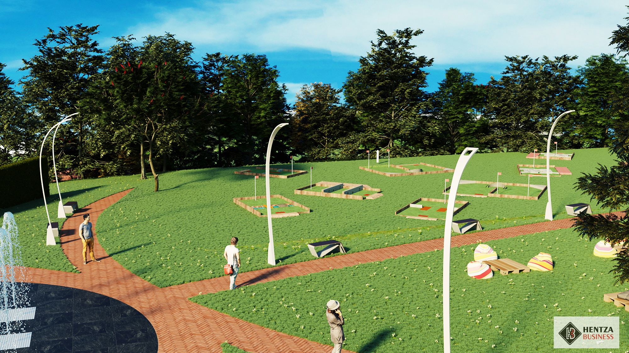 Parcul Tilișca, modernizat printr-o investiție de aproape 13 milioane de lei: labirint din verdeață, teren de minigolf, mini-tiroliană și fântână arteziană