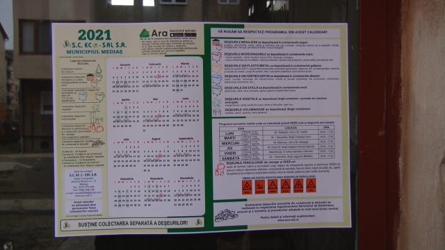Operatorul de salubritate EcoSal distribuie calendarele cu datele de colectare pentru 2021