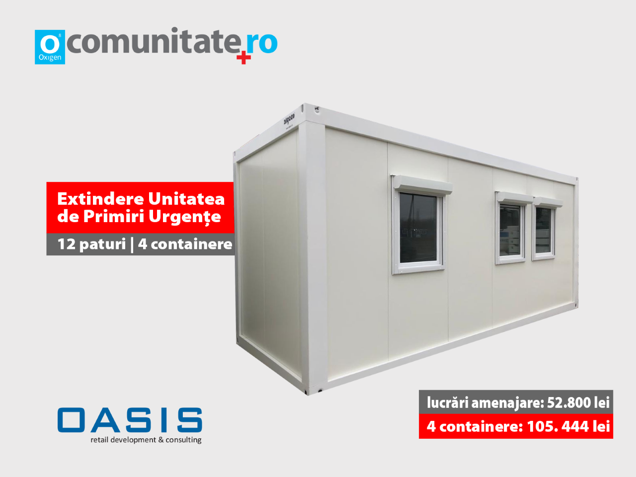 Modul cu 12 boxe cu paturi pentru sibienii suspecți de COVID, la Spitalul Județean