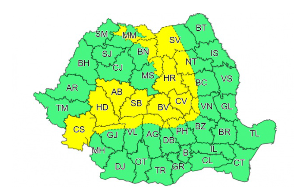 Cod Galben de ninsori, vreme rece și vânt, în sudul Transilvaniei