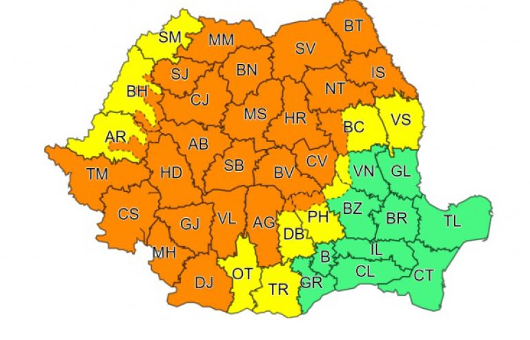 Un nou cod portocaliu, de ploi abundente, pentru aproape toată Transilvania