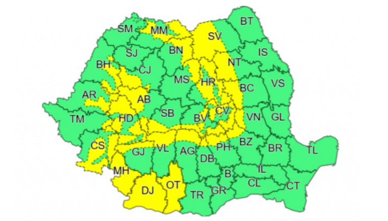 Cod galben de vânt puternic în Sibiu