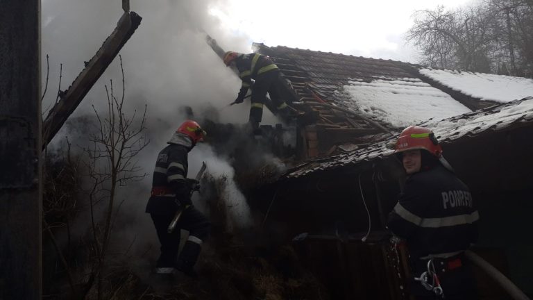 FOTO O şură şi o afumătoare, cuprinse de flăcări