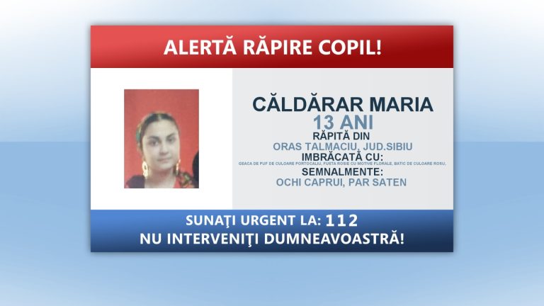 Tânără de 13 ani, răpită de 4 indivizi. Poliţia Sibiu a declanşat mecanismul „Alertă răpire copil”