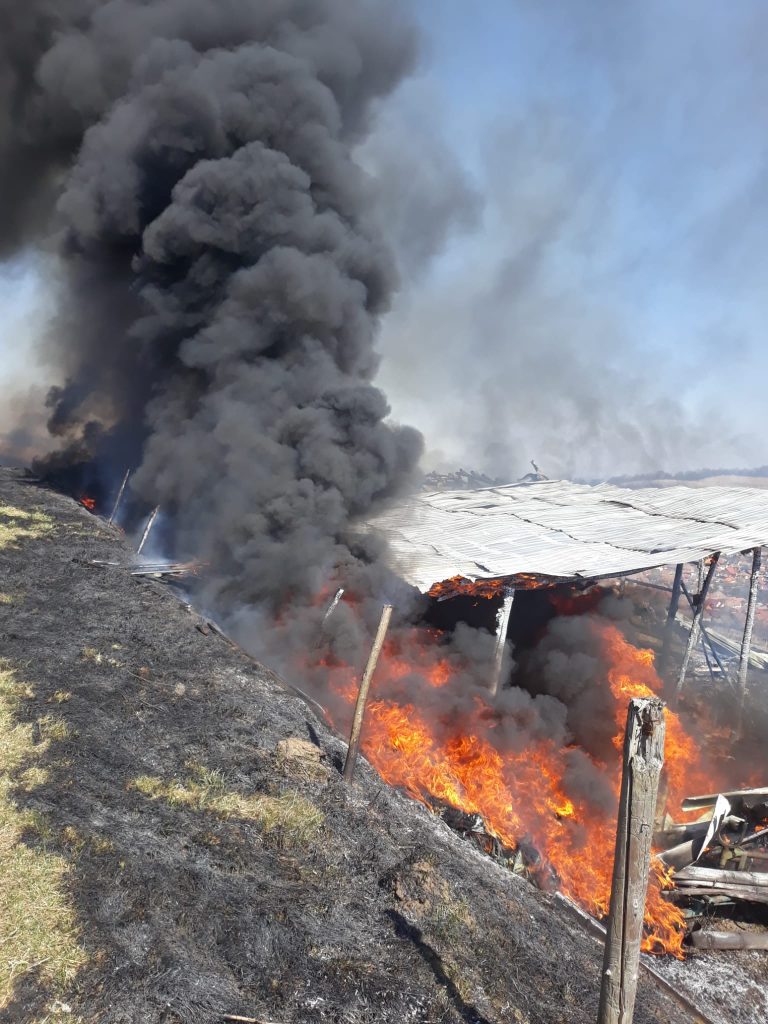 FOTO Saivan şi cabană, distruse de incendiile de vegetaţie din judeţ. Peste 20 de astfel de incendii s-au produs joi