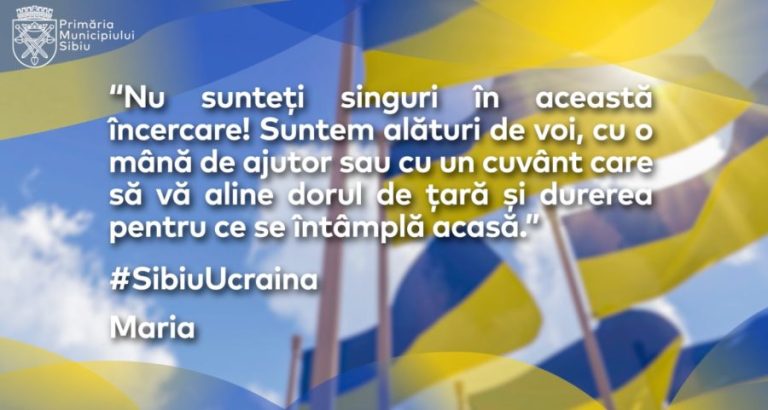 Mesajele sibienilor pentru Ucraina, transmise pe ecranele din pasajul Șaguna și din Piața Mare