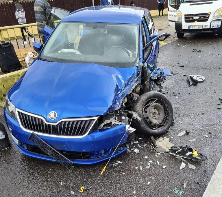 FOTO Accident pe Valea Oltului. Un autoturism s-a răsturnat pe şosea