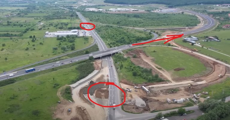 VIDEO Autostrada Sibiu Boița, imagini noi cu nodul Sibiu Sud, pe DN1, și viaductul Tălmaciu